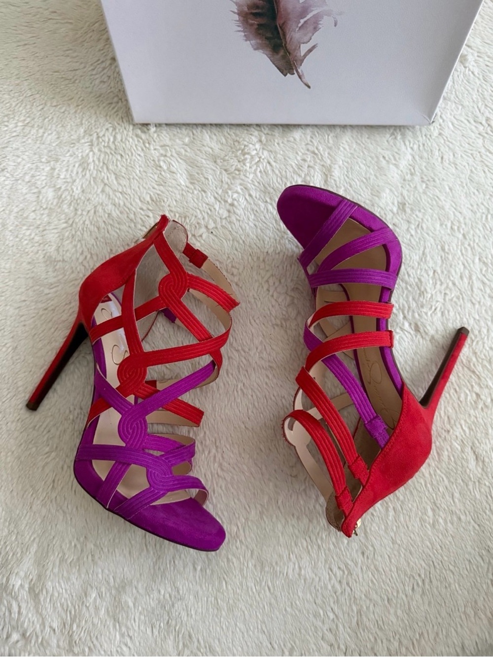Jessica Simpson Red and Purple Strappy Stiletto Sandals
